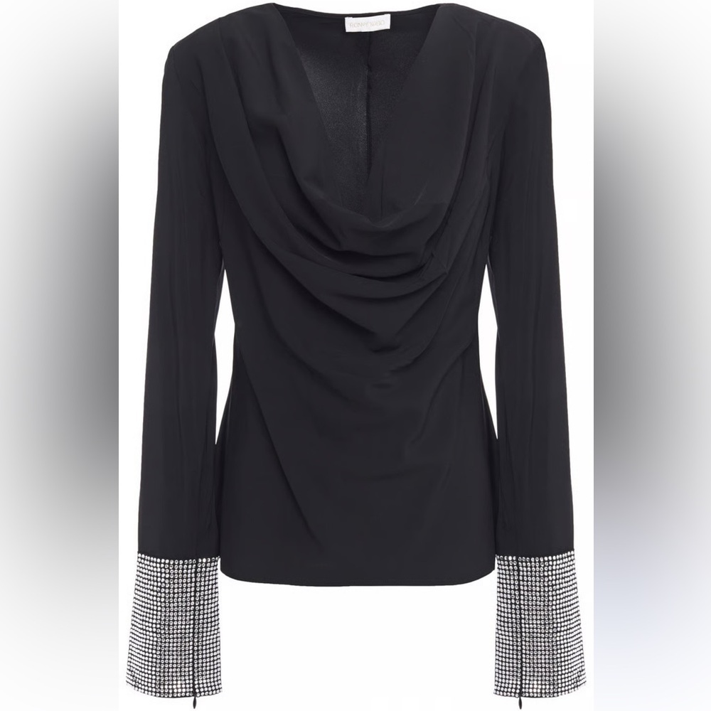 Ronny Kobo Collection Black Blouse with fabulous rhinestone cuffs!